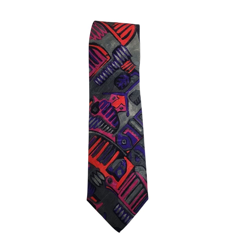 Vintage Valentino Pietro Mens Multicolor Abstract Geometric Pure Silk Necktie